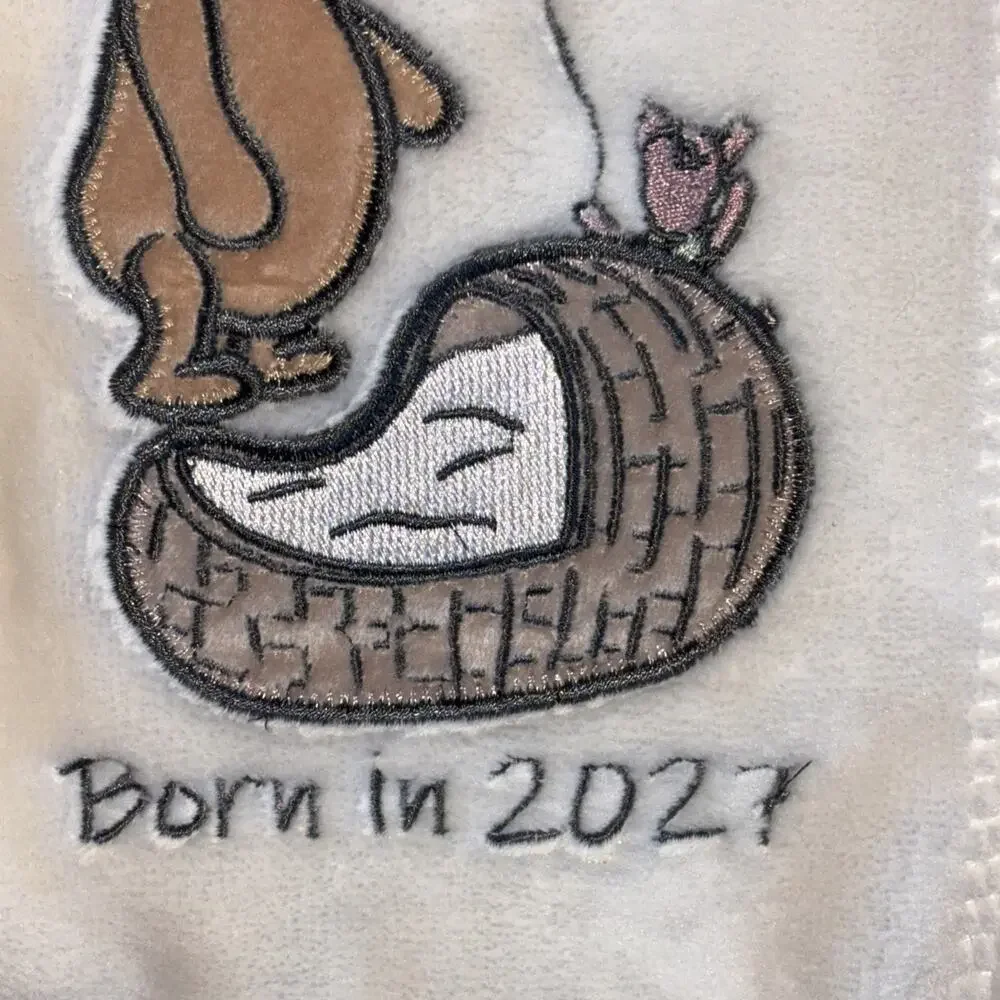 Winnie the Pooh Bear Collection Born in 2027 Embroidered Baby Blanket Cream